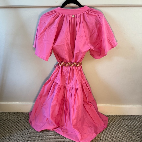 DX Collection Pink Dress with Chevron Belt V Neck - Picture 3 of 6